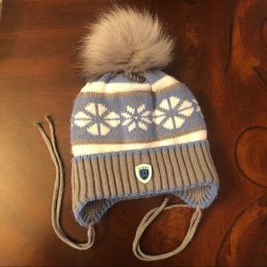 Winter lined warm hat blue boy toddler fur  Pom